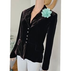 Ann Taylor Victorian Style Brown Velvet Silver Buttons Blazer Jacket